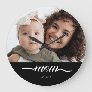 Reloj Redondo Grande Mamá Estableció Foto Moderna con Letra Blanca