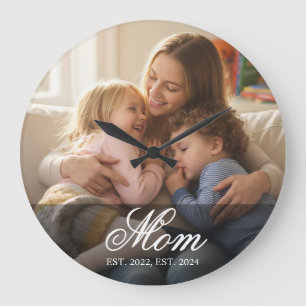 Reloj Redondo Grande Mamá Estableció Foto Moderna en Blanco y Letra Scr