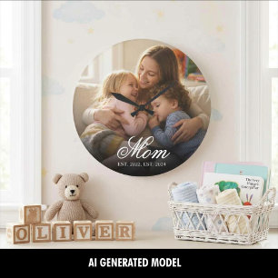 Reloj Redondo Grande Mamá Estableció Foto Moderna en Blanco y Letra Scr