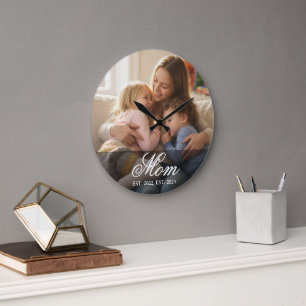 Reloj Redondo Grande Mamá Estableció Foto Moderna en Letra Blanca