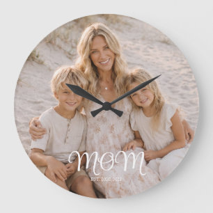Reloj Redondo Grande Mamá Estableció Moderno Script Blanco Foto