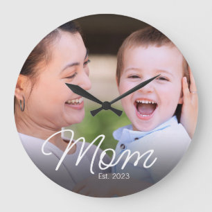 Reloj Redondo Grande Mamá Estableció Moderno Script Blanco Foto