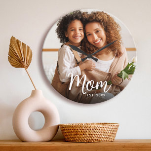 Reloj Redondo Grande Mamá Fecha establecida Escritura Blanca Foto perso
