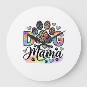Reloj Redondo Grande Mamá Perro Pata Leopardo Arcoíris Acuarela Corazon