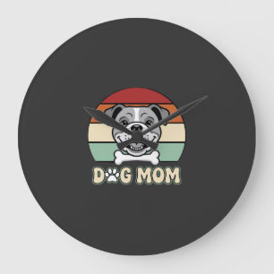 Reloj Redondo Grande Mamá Perro Retro Vector Bulldog