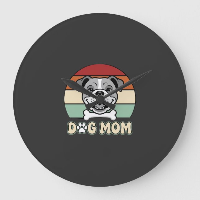 Reloj Redondo Grande Mamá Perro Retro Vector Bulldog (Anverso)