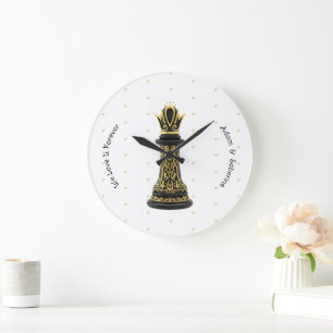 Reloj Redondo Grande MAMÁ Reina de mi vida, Escritura Dorada Ajedrez Ne