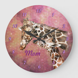 Reloj Redondo Grande Mamá y bebé de la jirafa