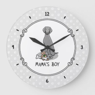 Reloj Redondo Grande Mama's Boy Weimaraner (gris 1) juguetes mamá perro