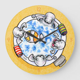 Reloj Redondo Grande Manatees Hot Tub Fun Off Leash Art™