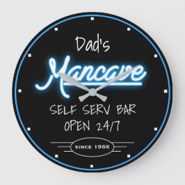 Reloj Redondo Grande Mancave Neon Blue Script El retro de la barra de n