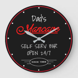 Reloj Redondo Grande Mancave Red Script Dad Cualquier nombre Black Bar