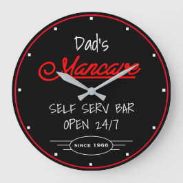 Reloj Redondo Grande Mancave Red Script Dad Cualquier nombre Black Bar