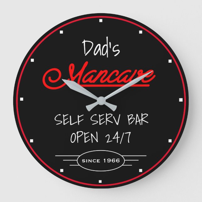Reloj Redondo Grande Mancave Red Script Dad Cualquier nombre Black Bar (Anverso)