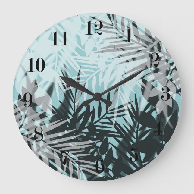 Reloj Redondo Grande Mancha exótica de hojas de palma exóticas de selva (Anverso)