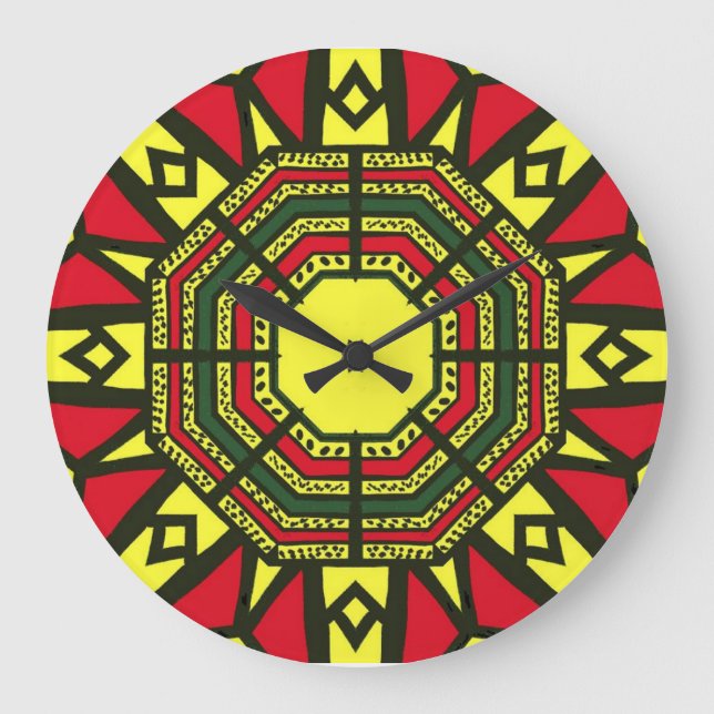 Reloj Redondo Grande Mandala afrocéntrica (Anverso)