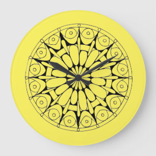 Reloj Redondo Grande Mandala amarilla y negra