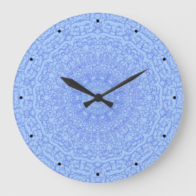 Reloj Redondo Grande Mandala azul (Anverso)