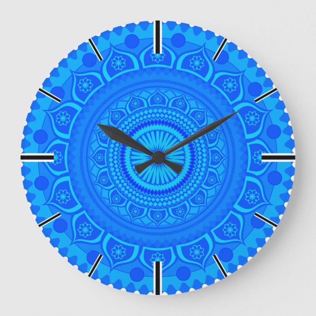 Reloj Redondo Grande Mandala azul india (Anverso)