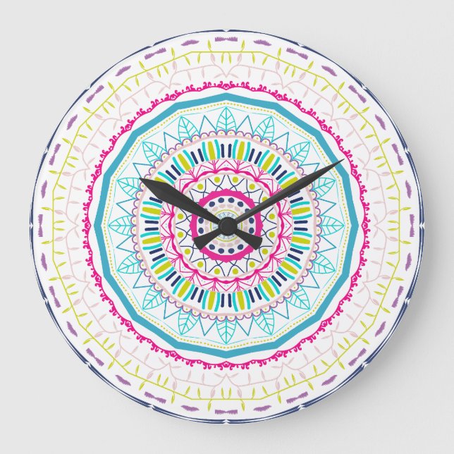 Reloj Redondo Grande mandala colorido (Anverso)