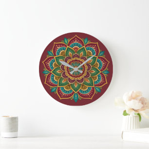 Reloj Redondo Grande Mandalá Colorido Espiritual Boho Hippie
