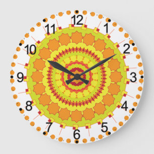 Reloj Redondo Grande Mándala de círculo geométrico naranja-70250