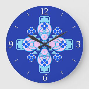 Reloj Redondo Grande Mandala de cuatro puntos: orquídea, azul y cobalto