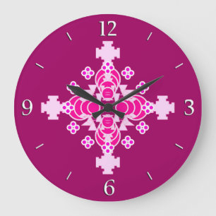 Reloj Redondo Grande Mandala de cuatro puntos - rosa pálido y ciruela