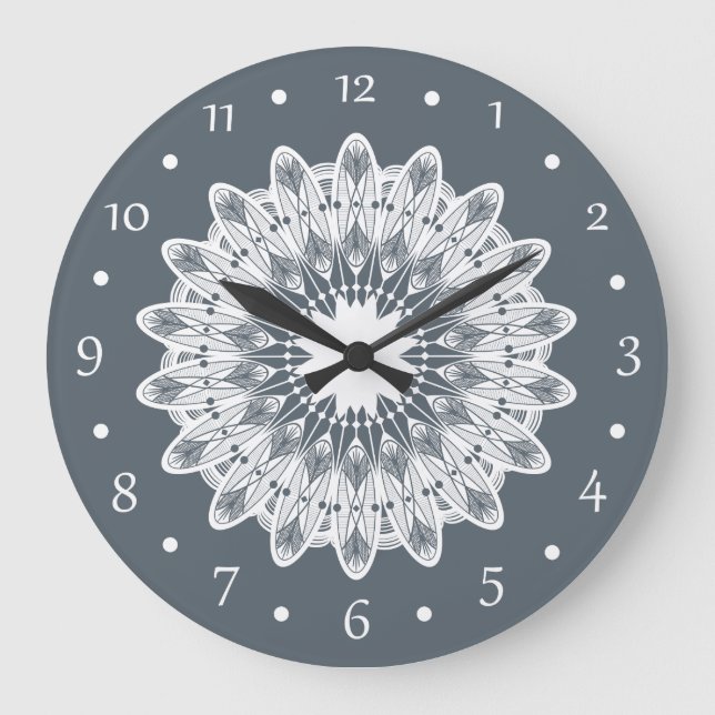 Reloj Redondo Grande Mandala de encaje blanco puro (Anverso)