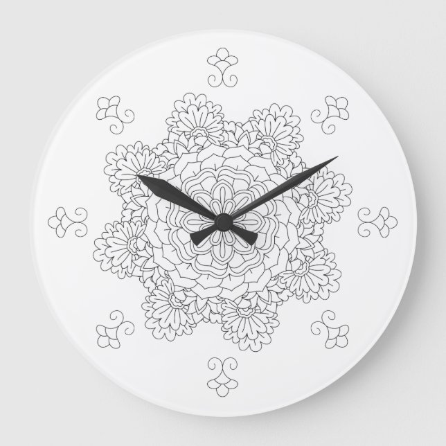 Reloj Redondo Grande Mandala de la flor. Elementos decorativos del (Anverso)