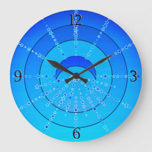Reloj Redondo Grande Mandalá de Luna y Estrellas, Azul Cerúleo