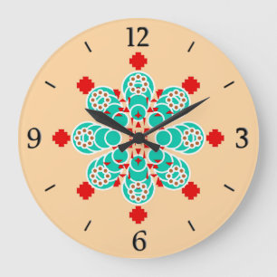 Reloj Redondo Grande Mandala de ocho puntos: turquesa y melocotón