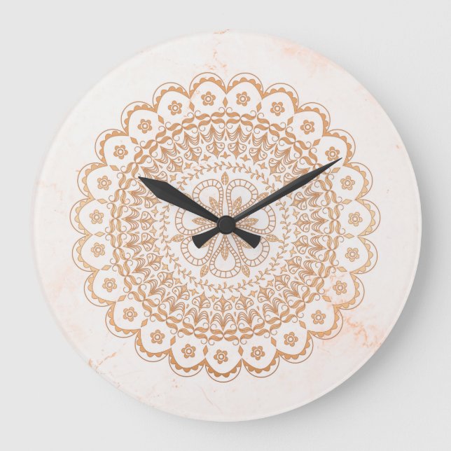 Reloj Redondo Grande Mandala de oro Rosa (Anverso)