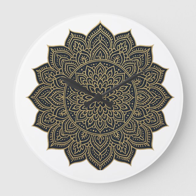 Reloj Redondo Grande Mandala de oro y marina (Anverso)