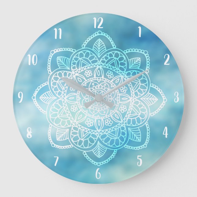 Reloj Redondo Grande Mandala del cielo azul (Anverso)