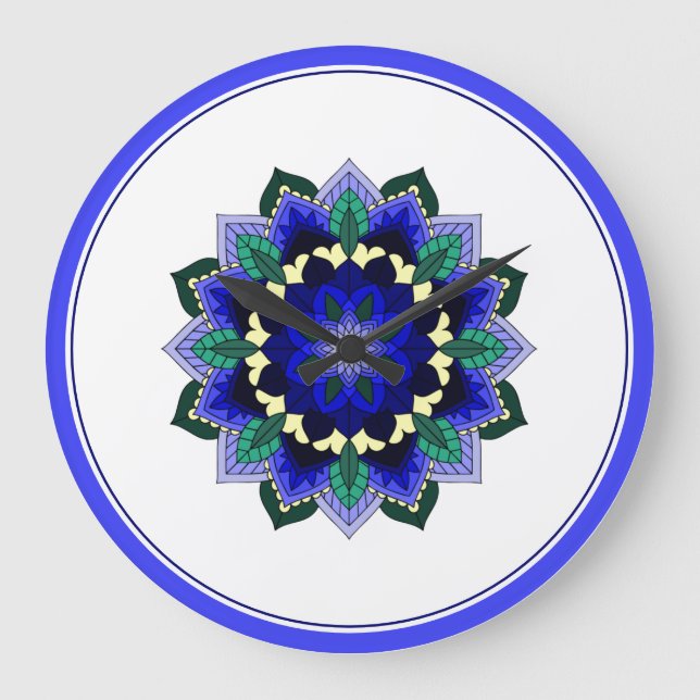 Reloj Redondo Grande Mándala en azul (Anverso)