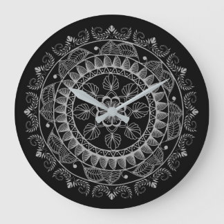 Reloj Redondo Grande Mandala en blanco y negro