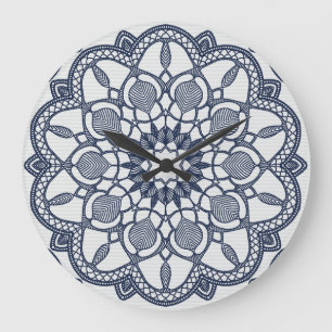 Reloj Redondo Grande Mandala en el azul de Delft