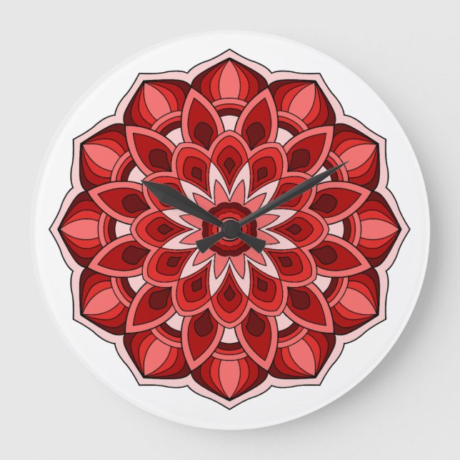 Reloj Redondo Grande Mandala en rojo (Anverso)