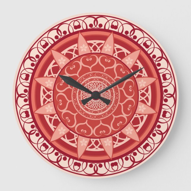 Reloj Redondo Grande Mandala en rojo (Anverso)