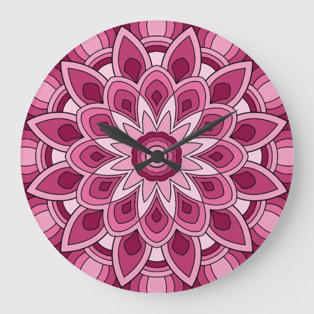 Reloj Redondo Grande Mandala en rosa (Anverso)