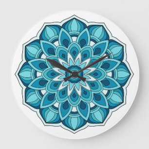 Reloj Redondo Grande Mandala en verde verde azulado
