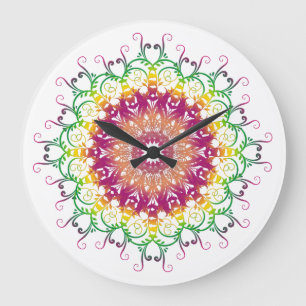 Reloj Redondo Grande Mandala floral étnica.