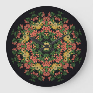 Reloj Redondo Grande Mandala floral: rojo, amarilla.