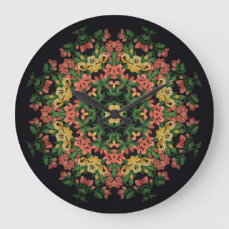 Reloj Redondo Grande Mandala floral: rojo, amarilla.