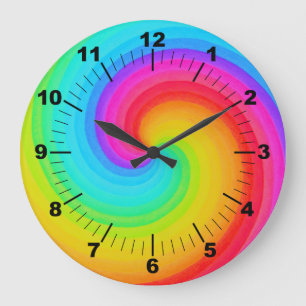 Reloj Redondo Grande Mandala geométrica colorida espiral del arco iris