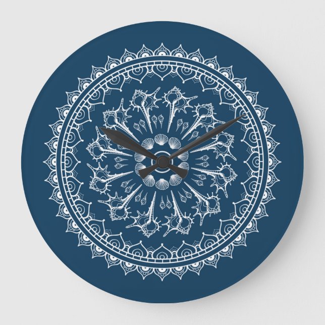 Reloj Redondo Grande Mandala hecha de Seashells (Anverso)