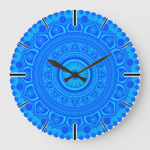 Reloj Redondo Grande mandala india Azul