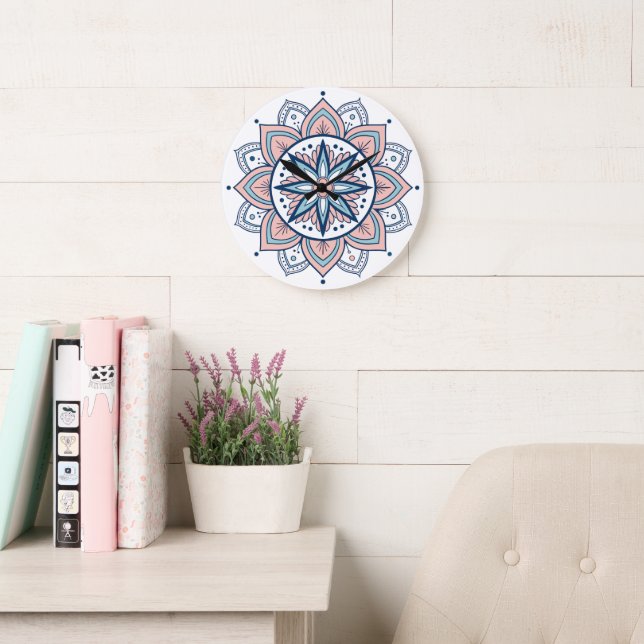 Reloj Redondo Grande Mandala Intricada Pastel Floral (Sala de lectura)