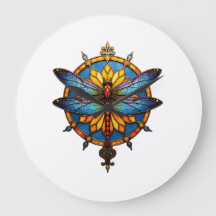 Reloj Redondo Grande Mandalá Libélula Luminosa Geometría Sagrada Espiri